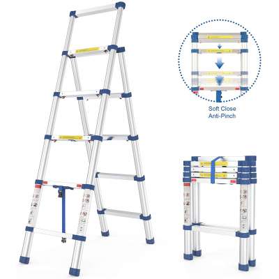 4.5+5.5 ft Folding Telescoping Ladder,Portable Aluminum Extension  Telescopic Ladder, A-Frame and Safety-Lock