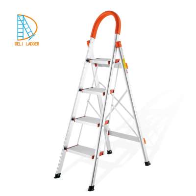 6 steps aluminum free standing household step ladder, lightweight folding stairs